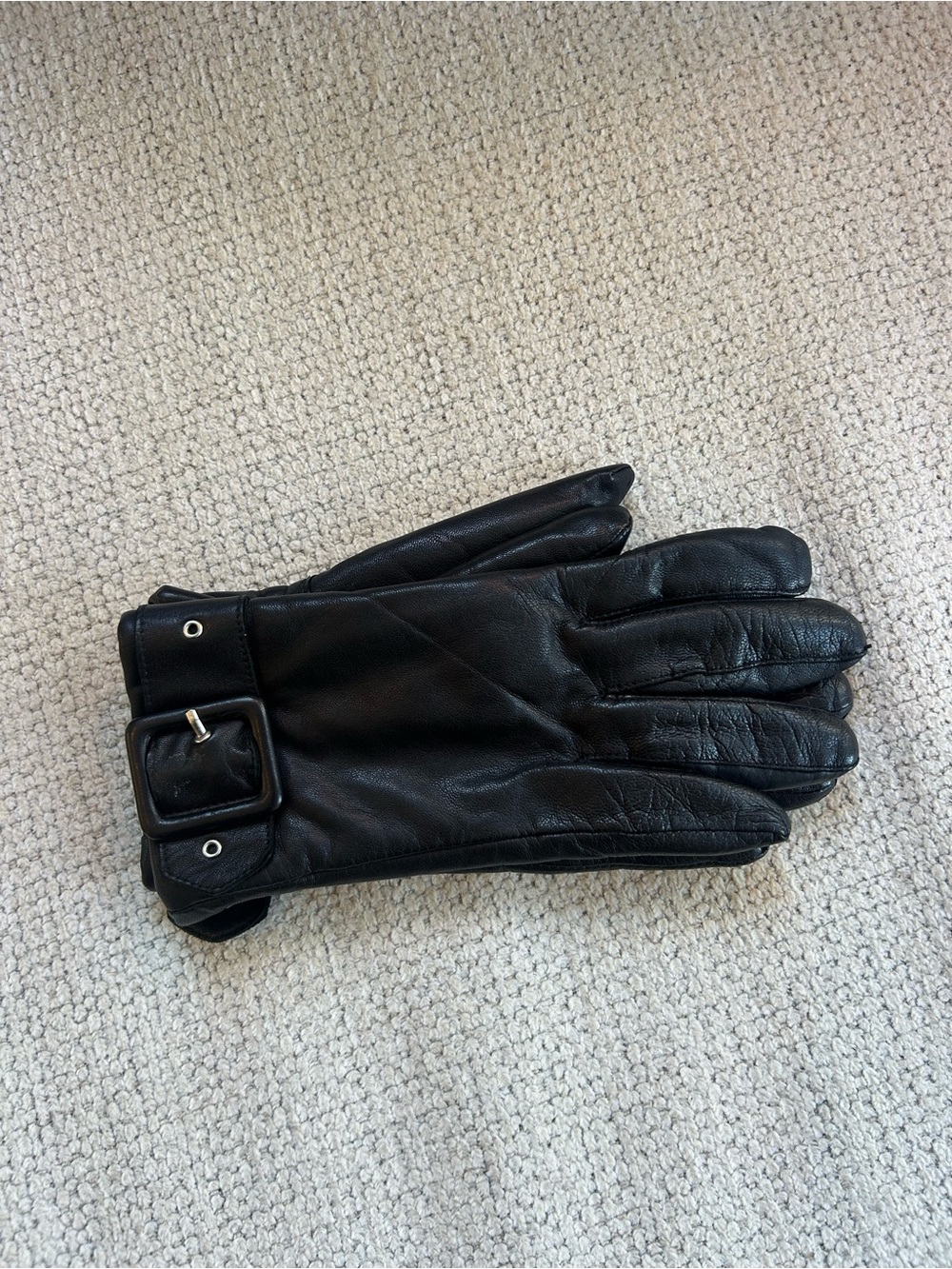 Classic Black Leather Women's Gloves with Buckle Accent